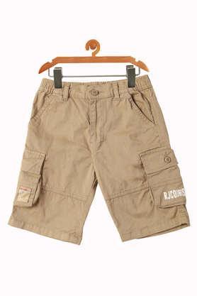 solid cotton regular fit boys shorts - khaki