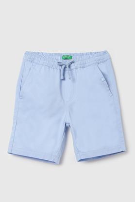 solid cotton regular fit boys shorts - light blue