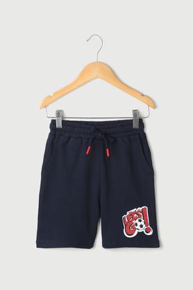 solid cotton regular fit boys shorts - navy