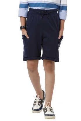 solid cotton regular fit boys shorts - navy