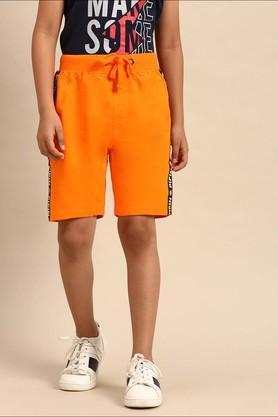 solid cotton regular fit boys shorts - orange
