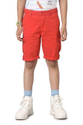 solid cotton regular fit boys shorts - orange