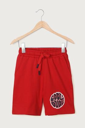 solid cotton regular fit boys shorts - red