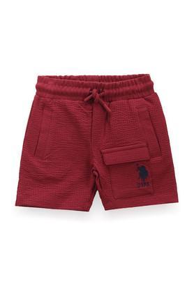 solid cotton regular fit boys shorts - red