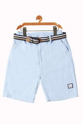 solid cotton regular fit boys shorts - sky blue