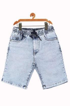 solid cotton regular fit boys shorts - stone