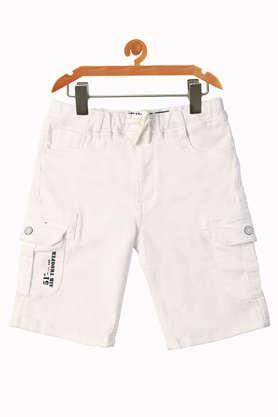 solid cotton regular fit boys shorts - white