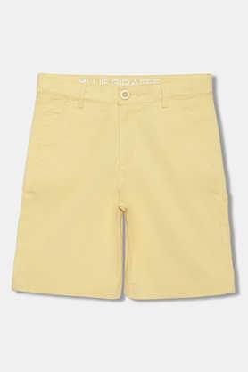 solid cotton regular fit boys shorts - yellow