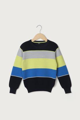 solid cotton regular fit boys sweater - navy
