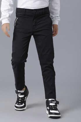 solid cotton regular fit boys track pants - black