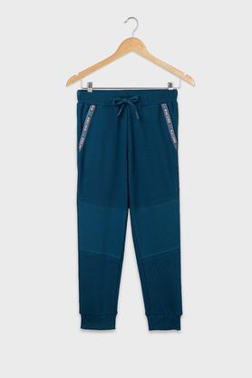solid cotton regular fit boys track pants - blue