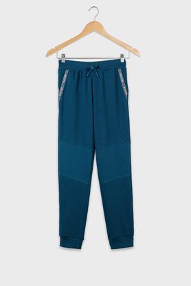 solid cotton regular fit boys track pants - blue