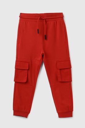 solid cotton regular fit boys track pants - dark_red