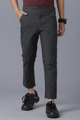 solid cotton regular fit boys track pants - grey