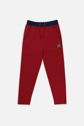 solid cotton regular fit boys track pants - maroon