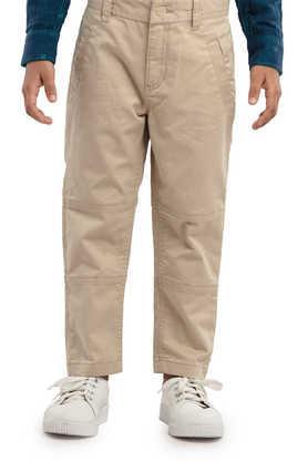 solid cotton regular fit boys track pants - natural