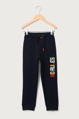 solid cotton regular fit boys track pants - navy