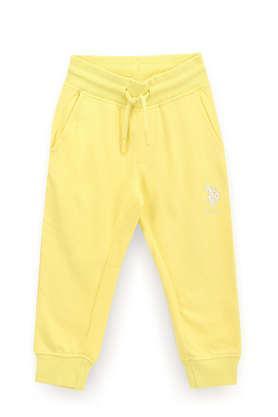 solid cotton regular fit boys track pants - yellow