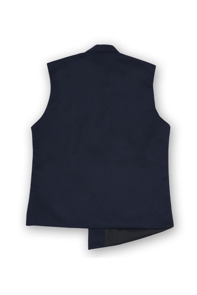 solid cotton regular fit boys waistcoat - navy