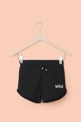 solid cotton regular fit girl's shorts - black