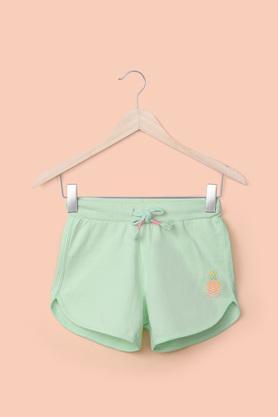 solid cotton regular fit girl's shorts - green