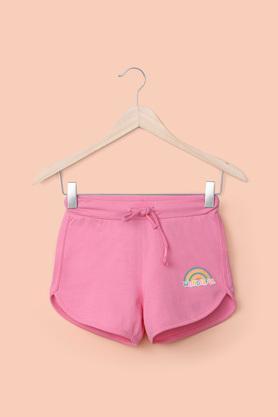 solid cotton regular fit girl's shorts - pink