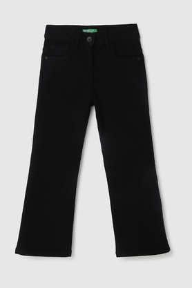 solid cotton regular fit girls jeans - black