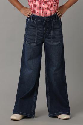 solid cotton regular fit girls jeans - blue