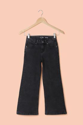 solid cotton regular fit girls jeans - charcoal