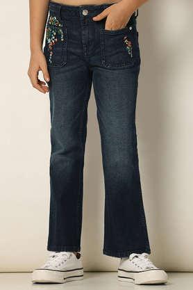 solid cotton regular fit girls jeans - dark blue denim