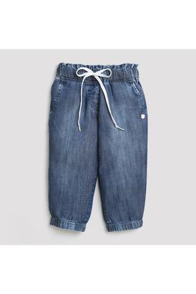 solid cotton regular fit girls jeans - dark blue