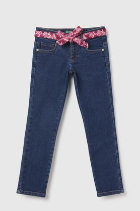 solid cotton regular fit girls jeans - denim