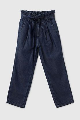 solid cotton regular fit girls jeans - denim