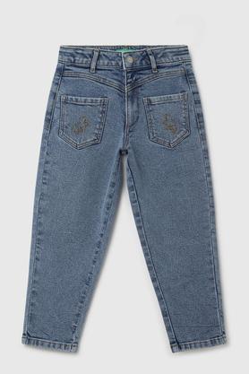 solid cotton regular fit girls jeans - denim