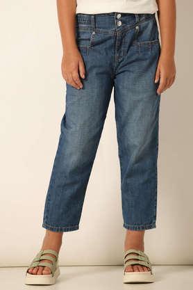 solid cotton regular fit girls jeans - indigo