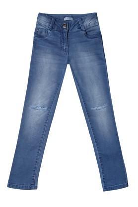 solid cotton regular fit girls jeans - light blue