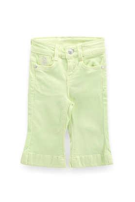 solid cotton regular fit girls jeans - olive