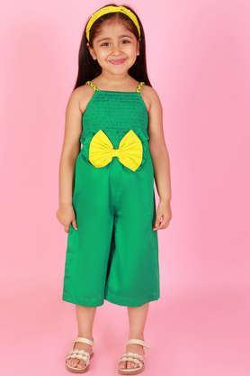 solid cotton regular fit girls jumpsuit - green