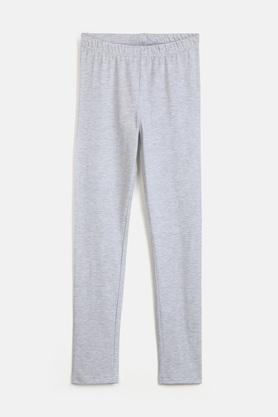 solid cotton regular fit girls leggings - grey melange