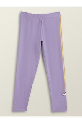 solid cotton regular fit girls leggings - violet