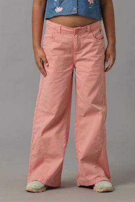 solid cotton regular fit girls palazzos - pink