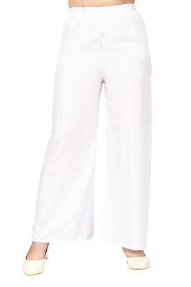solid cotton regular fit girls palazzos - white