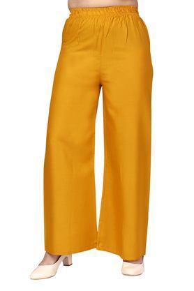 solid cotton regular fit girls palazzos - yellow