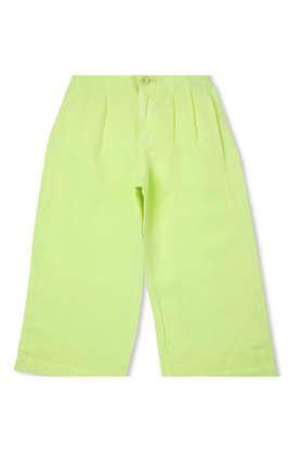 solid cotton regular fit girls pants - green