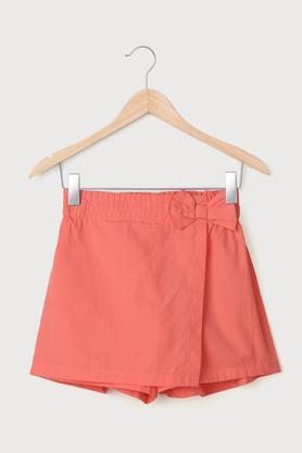 solid cotton regular fit girls shorts - coral