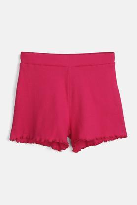 solid cotton regular fit girls shorts - fuchsia