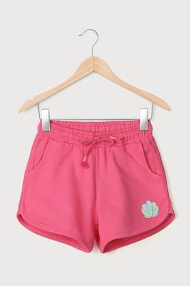 solid cotton regular fit girls shorts - fuschia