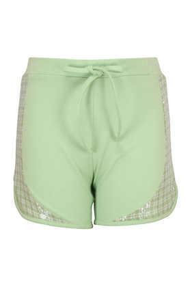 solid cotton regular fit girls shorts - green