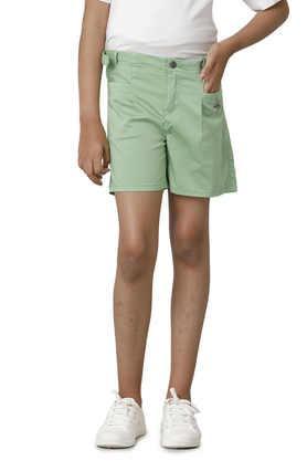 solid cotton regular fit girls shorts - green