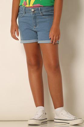 solid cotton regular fit girls shorts - light blue